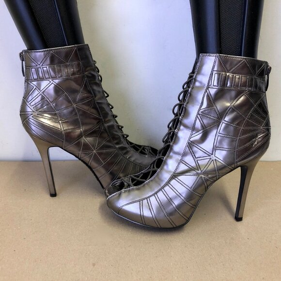 NWOB Sam Edelman Queenie Pewter Corset Open-Toe Bootie - Picture 10 of 12
